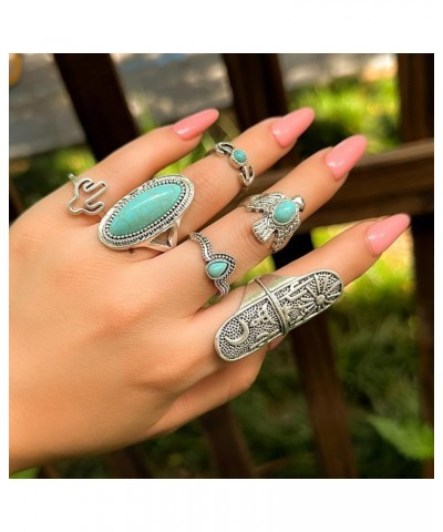 Bohemian Western Turquoise Lightning Bolt Exaggerated Stacking Rings Retro Thunder Flash Lightning Rings Set Cowgirl Cowboy J...