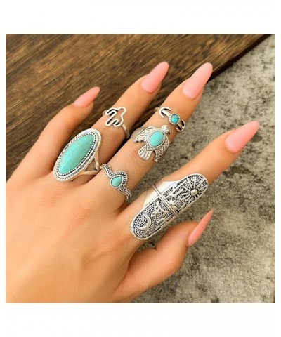 Bohemian Western Turquoise Lightning Bolt Exaggerated Stacking Rings Retro Thunder Flash Lightning Rings Set Cowgirl Cowboy J...