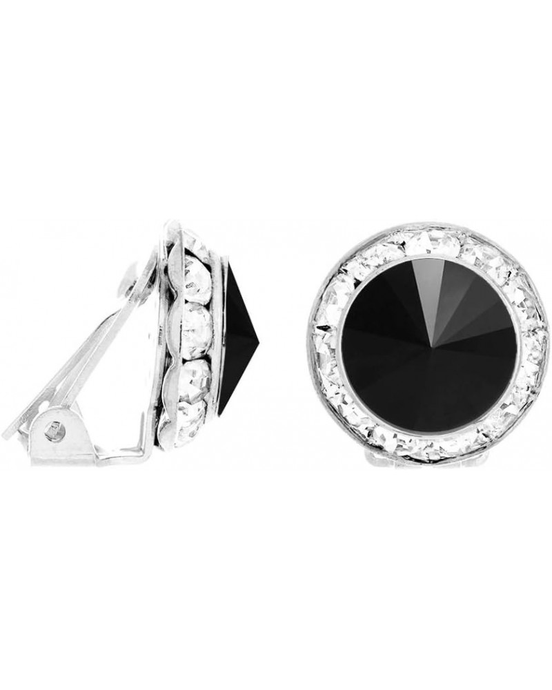 Women's Timeless Classic Statement Clip On Halo Earrings Made With Premium Crystals 15mm, Jet Black Silver Tone $13.50 Earrings