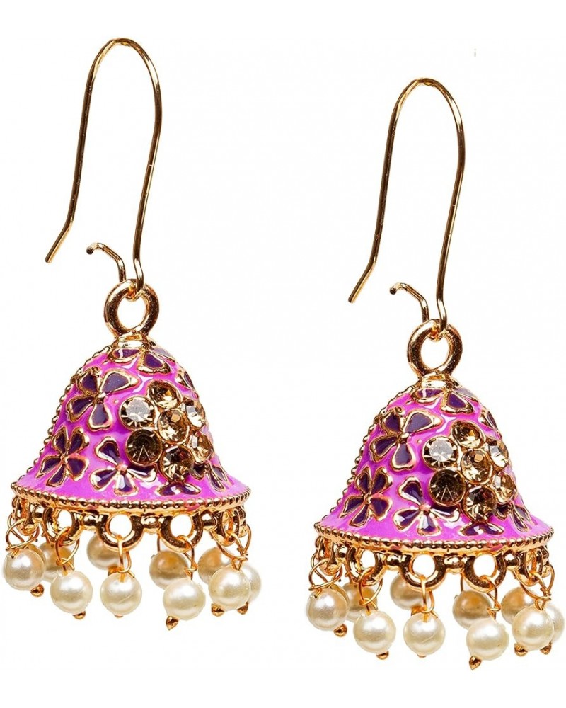 Gold Plated Traditional Bollywood Style Meenakari Indian Jhumka Earrings For Women & Girls Purple $9.00 Earrings