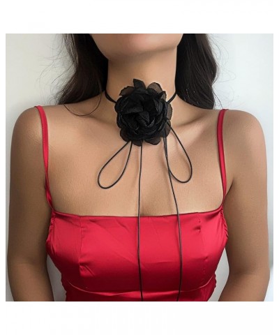 Elegant Artificial Flower Long Wrap Necklace Wax Thread Ribbon Tulle Flower Tie Collar Necklace Boho Prom Party Festival Rose...