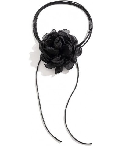 Elegant Artificial Flower Long Wrap Necklace Wax Thread Ribbon Tulle Flower Tie Collar Necklace Boho Prom Party Festival Rose...