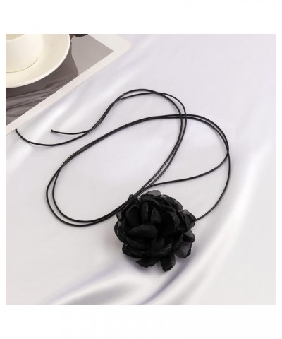 Elegant Artificial Flower Long Wrap Necklace Wax Thread Ribbon Tulle Flower Tie Collar Necklace Boho Prom Party Festival Rose...