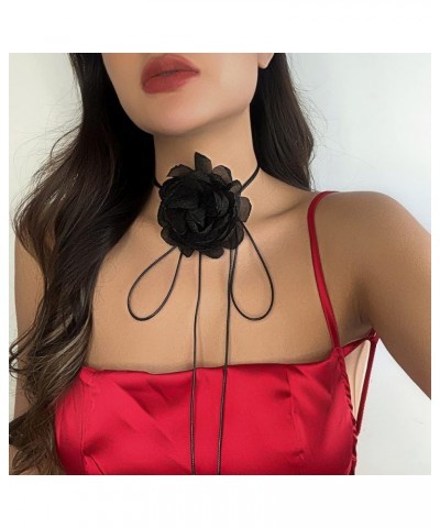 Elegant Artificial Flower Long Wrap Necklace Wax Thread Ribbon Tulle Flower Tie Collar Necklace Boho Prom Party Festival Rose...