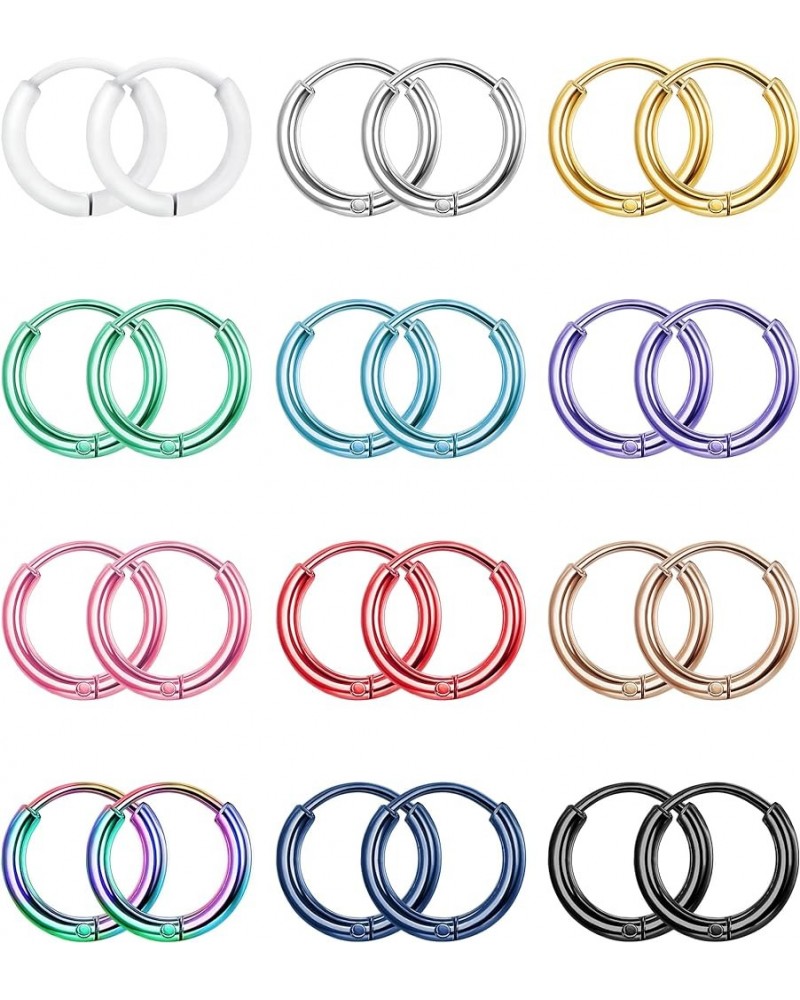 ORAIZO Small Stainless Steel Hoop Earrings for Women 12Pairs Huggie Cartilage Hoop Earrings for Men Helix Daith Tragus Ear Pi...