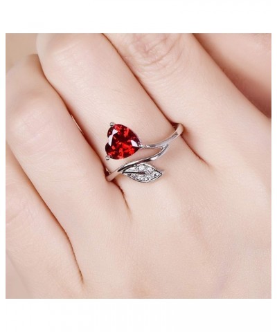 Love Charm Heart Cut Zircon Sweet Ring Jewelry Accessories Woman Birthday Valentine's Day Anniversary Personality Gift Red 6 ...