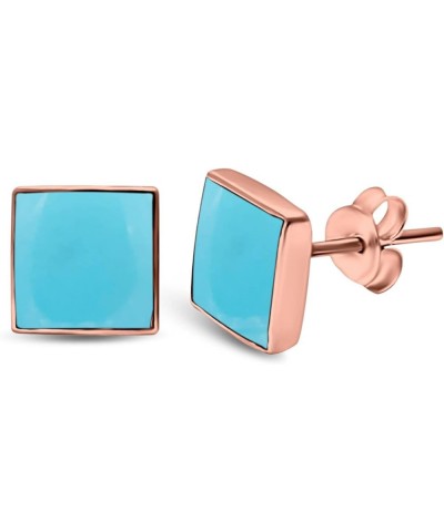 Square Shape Stud Post Tiny Earring Solid 925 Sterling Silver (5mm-8mm) Rose Tone Simulated Turquoise 6.0 Millimeters $11.01 ...