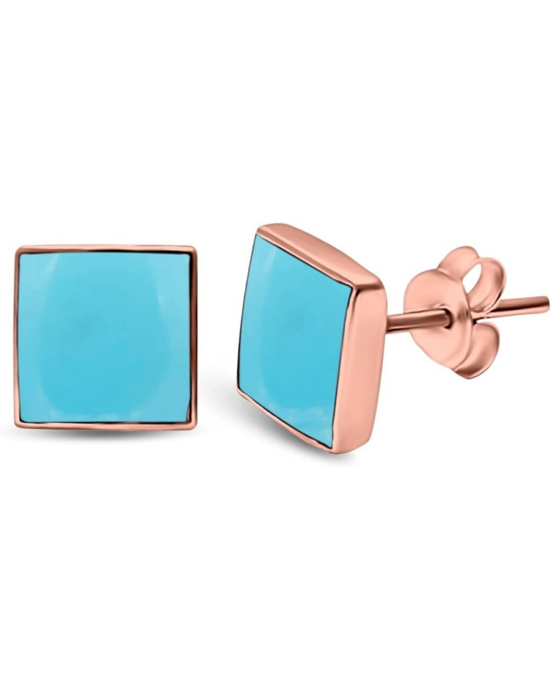 Square Shape Stud Post Tiny Earring Solid 925 Sterling Silver (5mm-8mm) Rose Tone Simulated Turquoise 6.0 Millimeters $11.01 ...