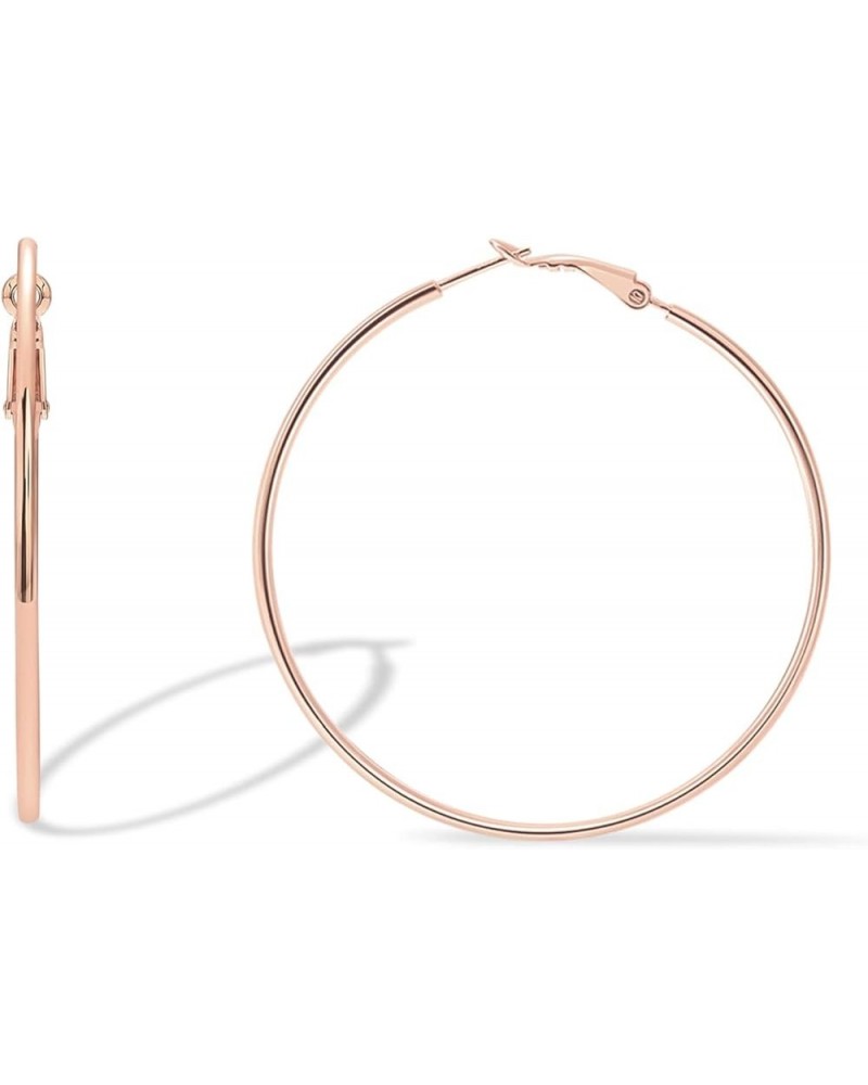 14K Gold Plated Sterling Silver Post Hoops | Large Hoops Earring | Lightwight Gold Hoop Earrings for Women Rose Gold 60 Milli...