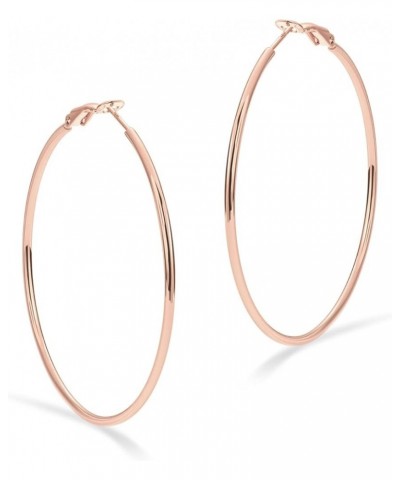 14K Gold Plated Sterling Silver Post Hoops | Large Hoops Earring | Lightwight Gold Hoop Earrings for Women Rose Gold 60 Milli...