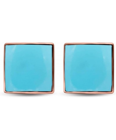 Square Shape Stud Post Tiny Earring Solid 925 Sterling Silver (5mm-8mm) Rose Tone Simulated Turquoise 6.0 Millimeters $11.01 ...