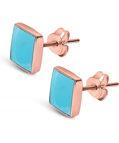 Square Shape Stud Post Tiny Earring Solid 925 Sterling Silver (5mm-8mm) Rose Tone Simulated Turquoise 6.0 Millimeters $11.01 ...