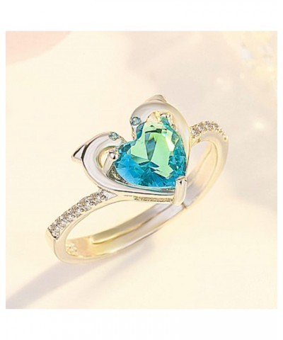 HUKQBUNX 925 Sterling Silver Women's Fashion Double Dolphin Heart-Shaped Diamond Ring Opening Creative Fashion Sapphire Blue ...