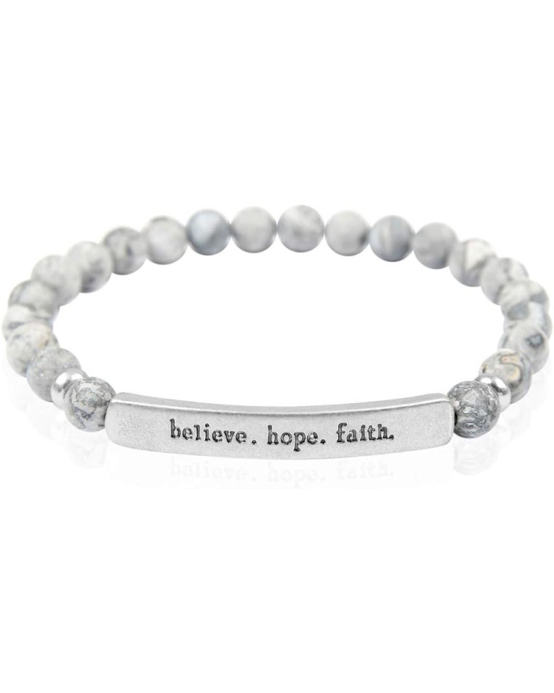 Inspirational Message Prayer Beaded Bracelet - Christian Bible Cuff Blessed, Faith, Love, Hope Natural Stone Bead Stretch Str...