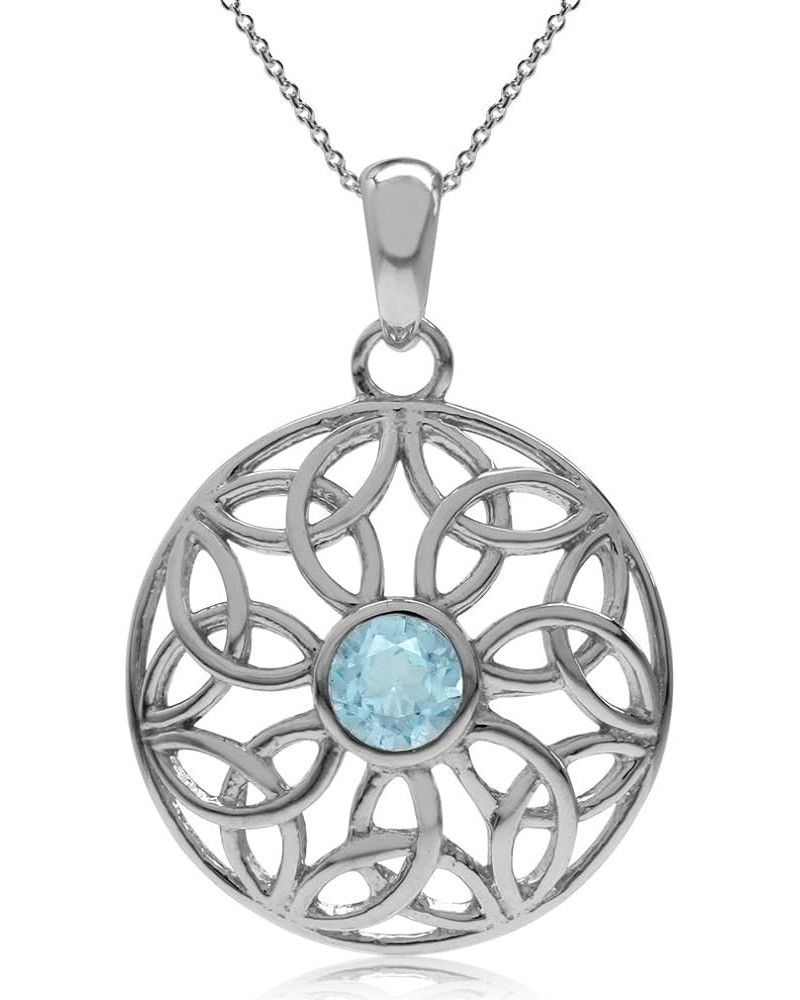 Genuine Gemstone Irish Triquetra Celtic Knot Circle Pendant with 18 Inch Necklace genuine blue topaz - rhodium plated $11.70 ...