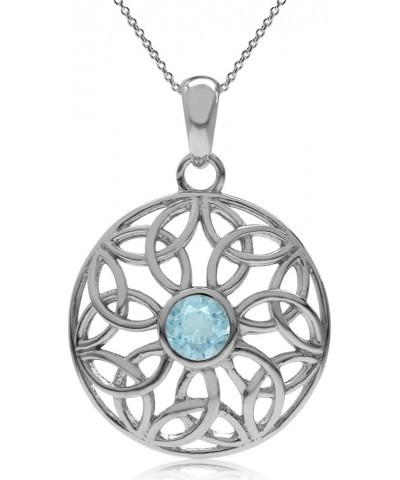 Genuine Gemstone Irish Triquetra Celtic Knot Circle Pendant with 18 Inch Necklace genuine blue topaz - rhodium plated $11.70 ...