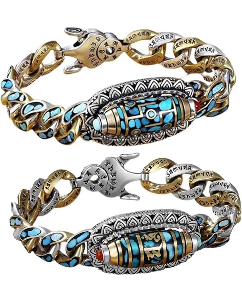 Turquoise Six-Character Mantra Nine-Eyed Dzi Bead Bracelet AB-22CM $15.98 Bracelets