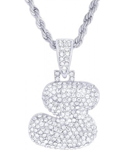 A - Z Initial Bubble Letter Silver Plated Iced CZ Pendant With 20" Rope Chain Necklace S $7.55 Necklaces