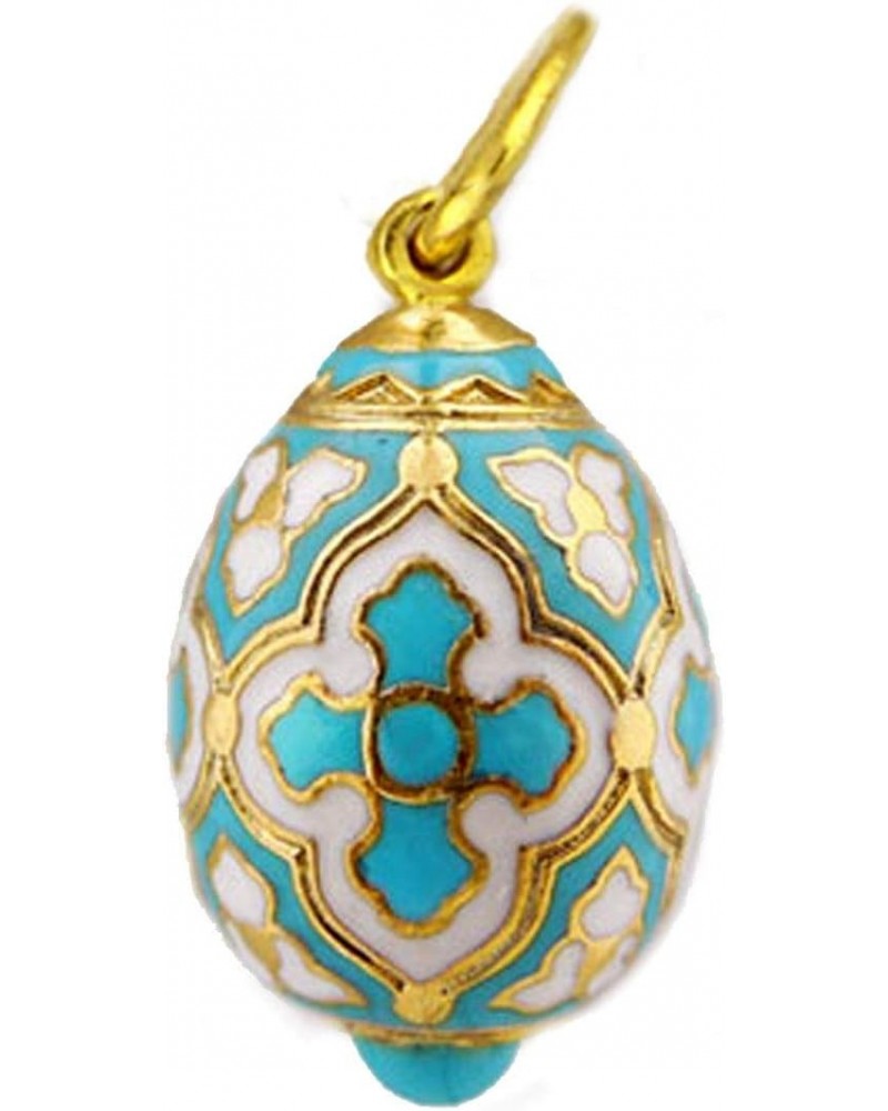 Egg Pendant with Cross Miniature Egg Sterling Silver 925 Gold Tone Turquoise Color, 3/4 Inch $44.14 Necklaces