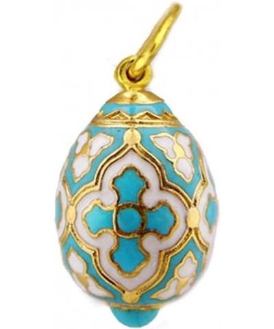 Egg Pendant with Cross Miniature Egg Sterling Silver 925 Gold Tone Turquoise Color, 3/4 Inch $44.14 Necklaces