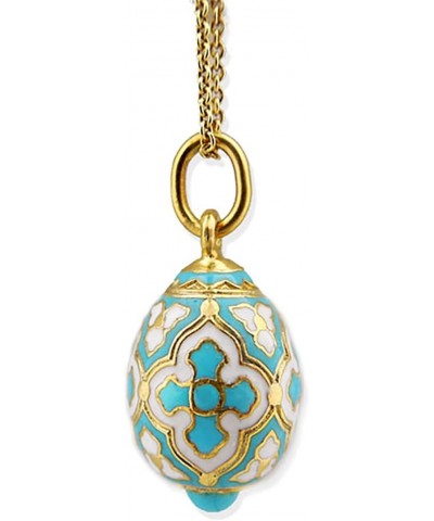 Egg Pendant with Cross Miniature Egg Sterling Silver 925 Gold Tone Turquoise Color, 3/4 Inch $44.14 Necklaces