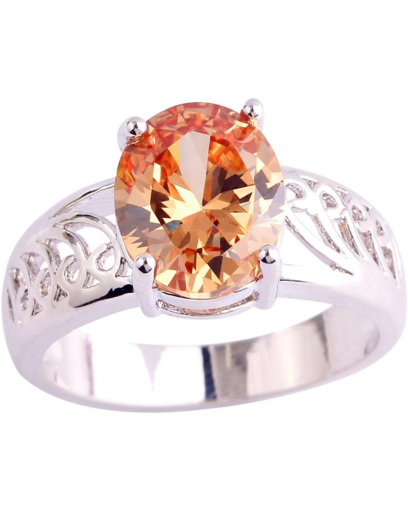 925 Sterling Silver Oval Shaped Created Pink Topaz Filled Anniversary Ring C-Yellow $4.07 Rings