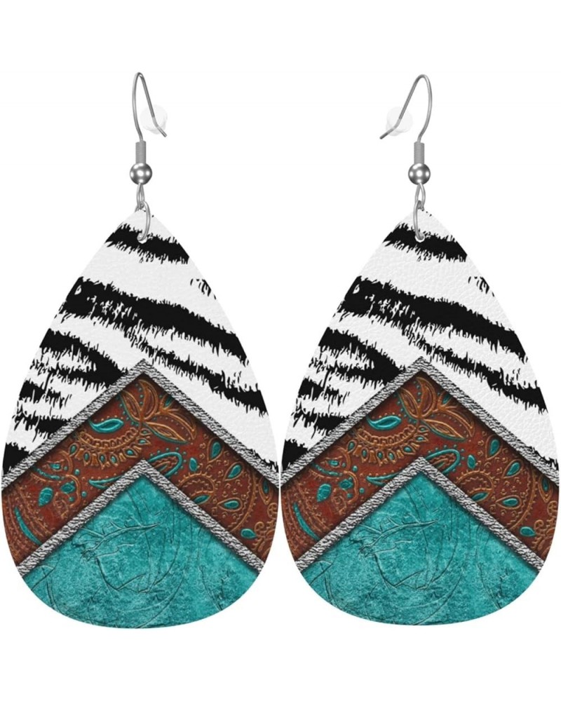 Faux Leather Teardrop Earrings For Teen Girls Women Drop Dangle Earrings Gift Black White Zebra $6.65 Earrings