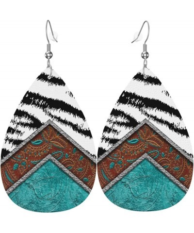 Faux Leather Teardrop Earrings For Teen Girls Women Drop Dangle Earrings Gift Black White Zebra $6.65 Earrings