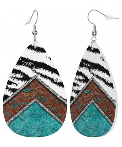 Faux Leather Teardrop Earrings For Teen Girls Women Drop Dangle Earrings Gift Black White Zebra $6.65 Earrings