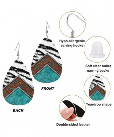 Faux Leather Teardrop Earrings For Teen Girls Women Drop Dangle Earrings Gift Black White Zebra $6.65 Earrings