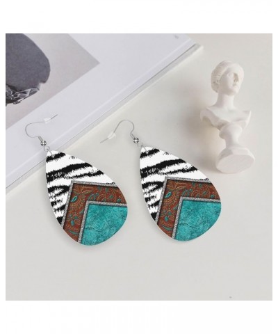 Faux Leather Teardrop Earrings For Teen Girls Women Drop Dangle Earrings Gift Black White Zebra $6.65 Earrings