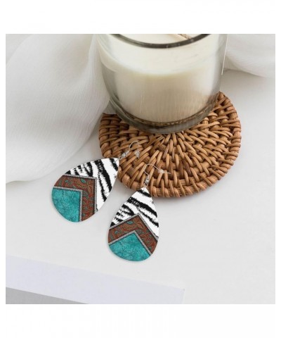 Faux Leather Teardrop Earrings For Teen Girls Women Drop Dangle Earrings Gift Black White Zebra $6.65 Earrings