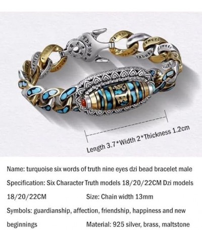 Turquoise Six-Character Mantra Nine-Eyed Dzi Bead Bracelet AB-22CM $15.98 Bracelets