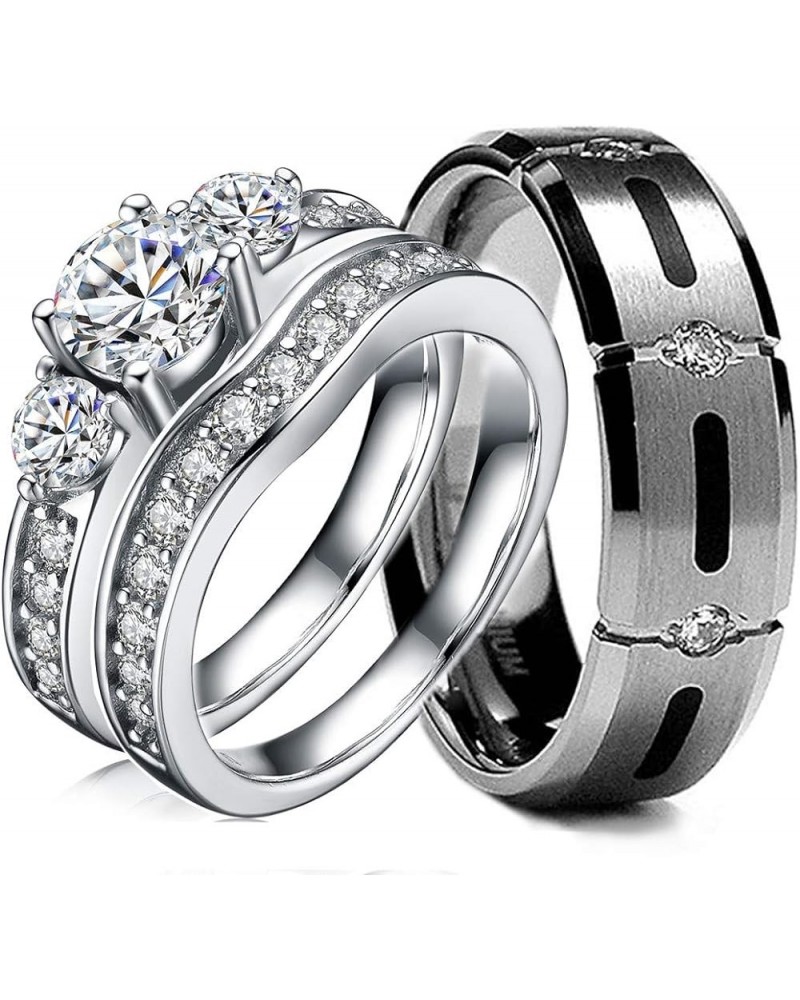 3 Pcs His & Hers, Sterling Silver & Titanium Wedding Rings Set. Size His 07, Hers 06 $27.30 Sets