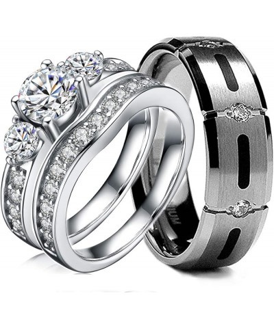 3 Pcs His & Hers, Sterling Silver & Titanium Wedding Rings Set. Size His 07, Hers 06 $27.30 Sets