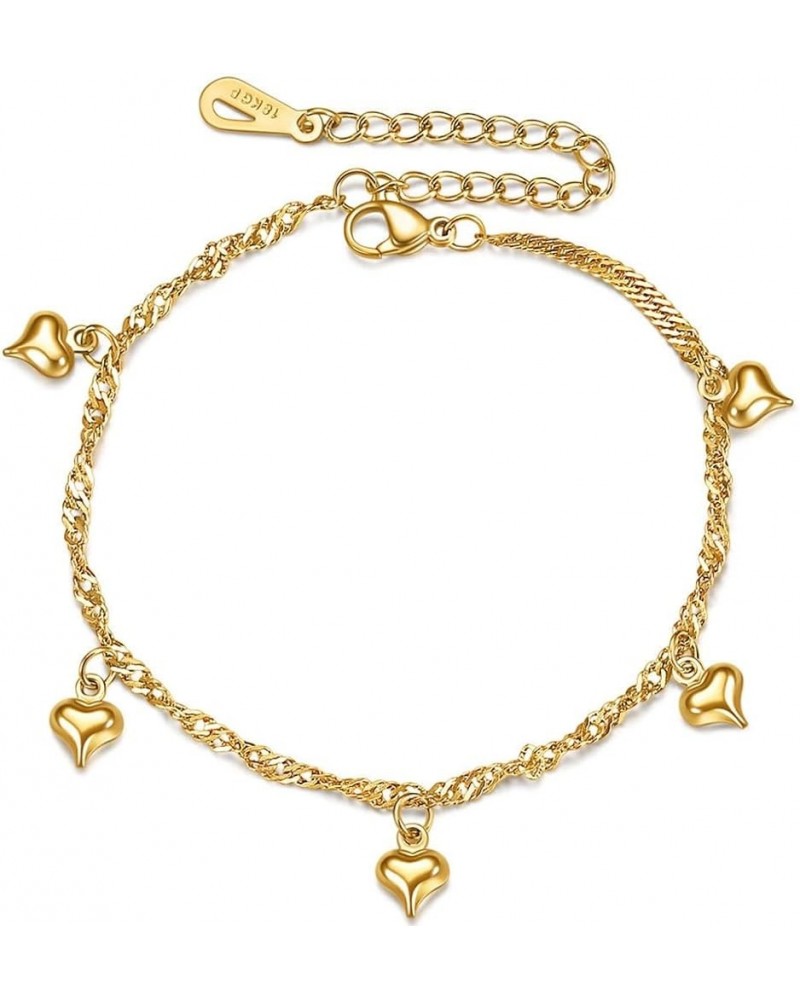 Stainless Steel Heart Charms Chain Style Classic Plain Adjustable Size Strand Bracelet Gold $7.79 Bracelets