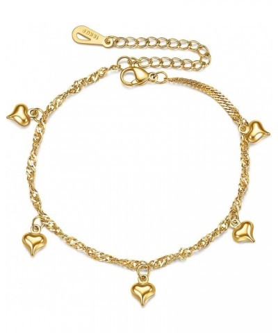 Stainless Steel Heart Charms Chain Style Classic Plain Adjustable Size Strand Bracelet Gold $7.79 Bracelets