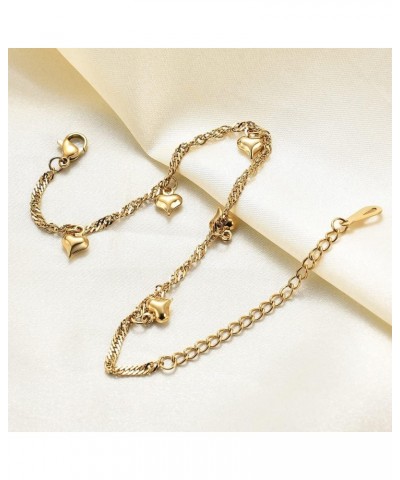 Stainless Steel Heart Charms Chain Style Classic Plain Adjustable Size Strand Bracelet Gold $7.79 Bracelets