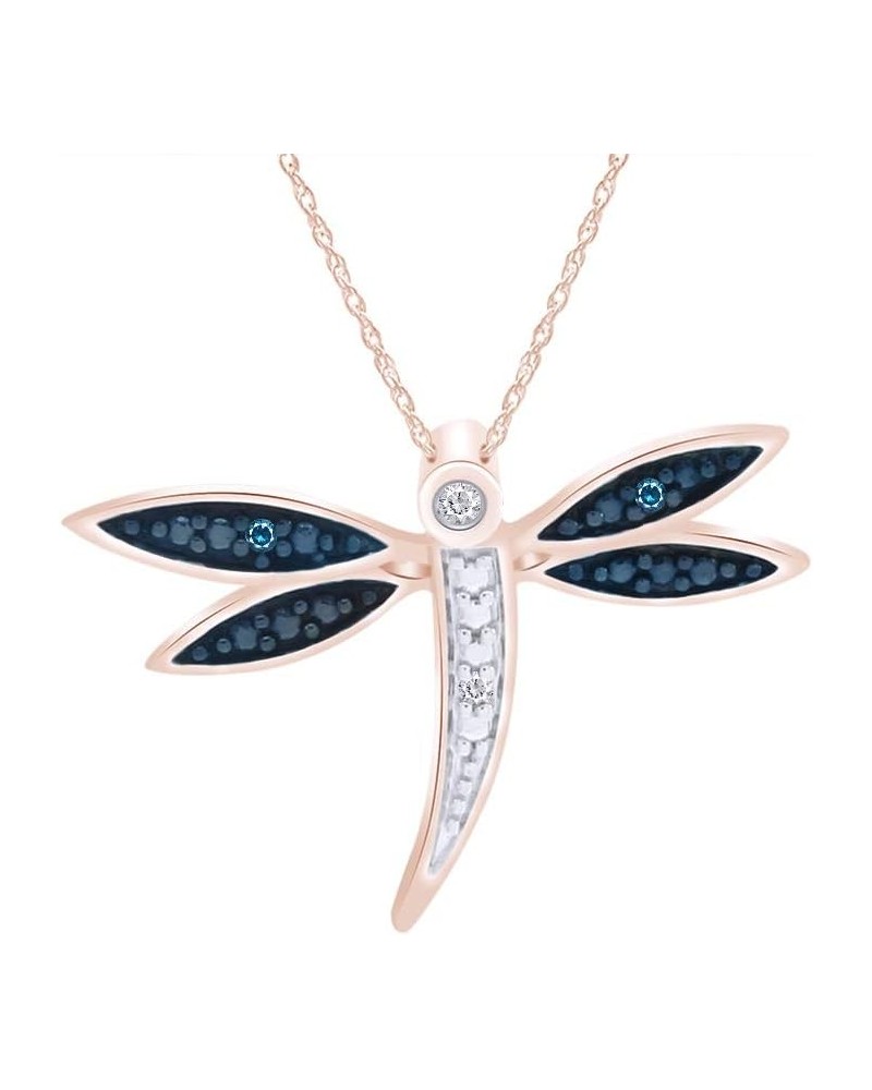 Jewel Zone US White & Blue Natural Diamond Dragonfly Pendant Necklace in 14k Gold Over Sterling Silver (0.04 Cttw) rose-gold-...