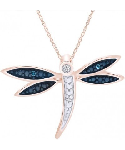 Jewel Zone US White & Blue Natural Diamond Dragonfly Pendant Necklace in 14k Gold Over Sterling Silver (0.04 Cttw) rose-gold-...