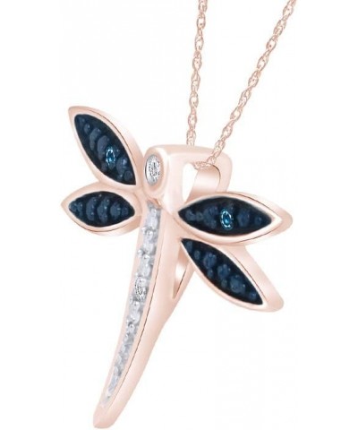 Jewel Zone US White & Blue Natural Diamond Dragonfly Pendant Necklace in 14k Gold Over Sterling Silver (0.04 Cttw) rose-gold-...