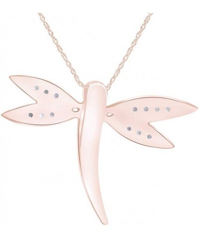 Jewel Zone US White & Blue Natural Diamond Dragonfly Pendant Necklace in 14k Gold Over Sterling Silver (0.04 Cttw) rose-gold-...