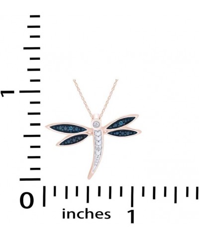 Jewel Zone US White & Blue Natural Diamond Dragonfly Pendant Necklace in 14k Gold Over Sterling Silver (0.04 Cttw) rose-gold-...