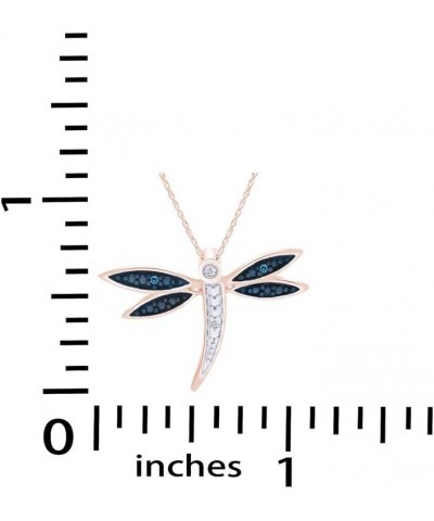 Jewel Zone US White & Blue Natural Diamond Dragonfly Pendant Necklace in 14k Gold Over Sterling Silver (0.04 Cttw) rose-gold-...