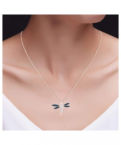 Jewel Zone US White & Blue Natural Diamond Dragonfly Pendant Necklace in 14k Gold Over Sterling Silver (0.04 Cttw) rose-gold-...