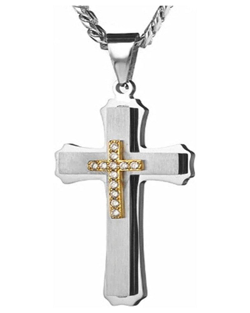 18K Gold Iced Out Cross Pendant 316L Stainless Steel Cuban Link Chain Necklace For Men Women Silver+Silver+CZ $14.36 Necklaces