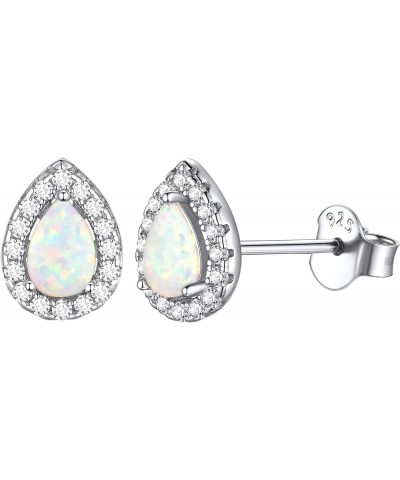 925 Sterling Silver Created White Opal Stud Earrings For Women Hypoallergenic (with Gift Box) G: Pear-Cut Opal CZ Halo $8.61 ...