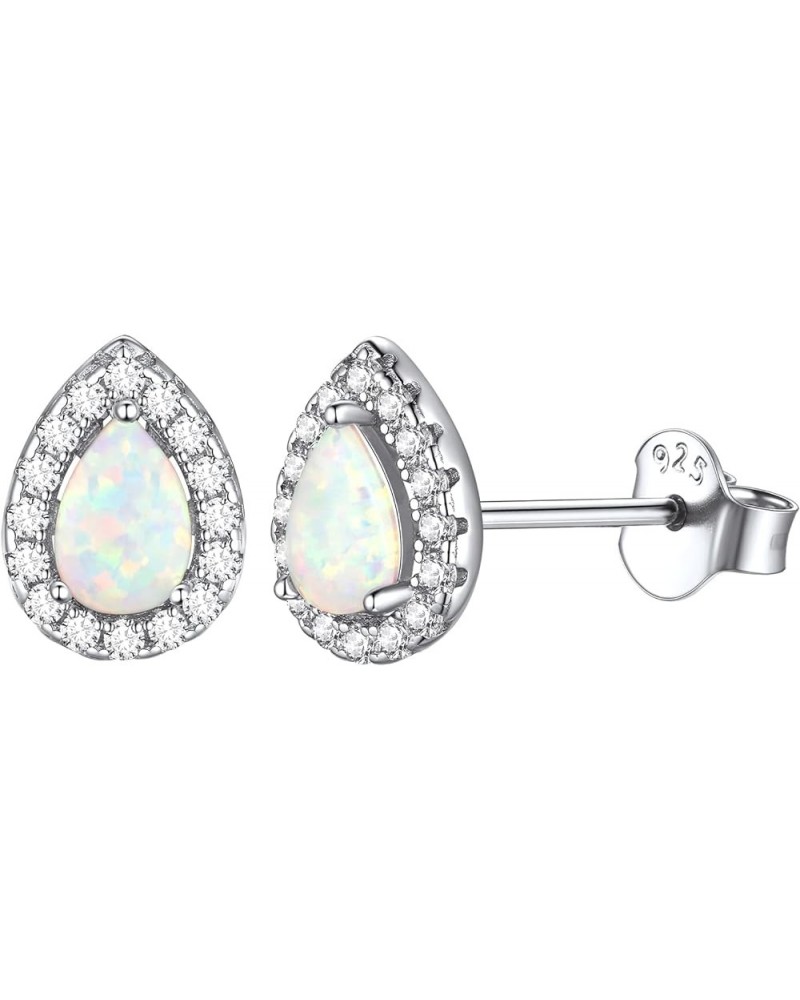 925 Sterling Silver Created White Opal Stud Earrings For Women Hypoallergenic (with Gift Box) G: Pear-Cut Opal CZ Halo $8.61 ...