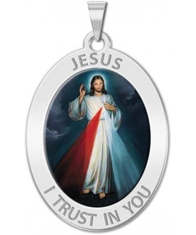 Divine Mercy Oval Religious Medal, Available in Sterling Silver and Solid 10K or 14K Gold 10K Solid White Gold 2/3 x 3/4 Inch...