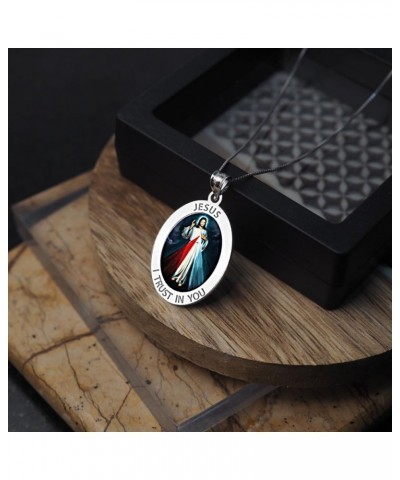 Divine Mercy Oval Religious Medal, Available in Sterling Silver and Solid 10K or 14K Gold 10K Solid White Gold 2/3 x 3/4 Inch...